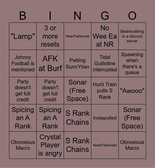 Hunt Bingo Card