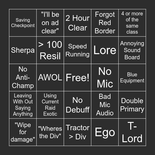 LFG Bingo Card