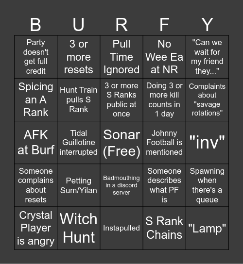 Primal Hunt Bingo Card