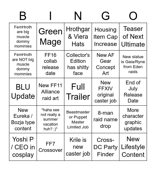 Dawntrail JP Keynote Bingo Card