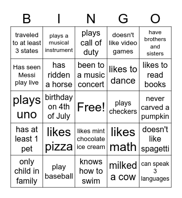 Day 1 Bingo Card