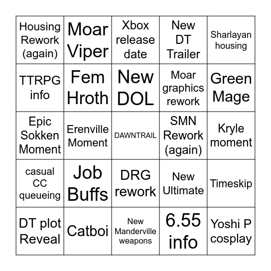 JP Fanfest Keynote Bingo Card