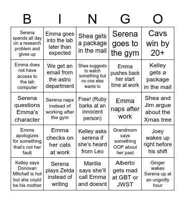 Serena & Emma 1/5/24 Bingo Card