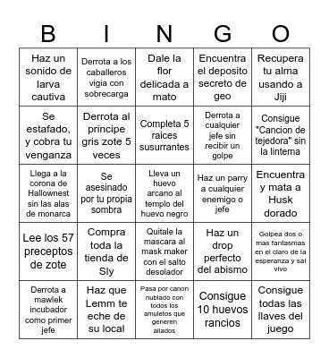 Hollow Knight Bingo Card