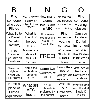 Open House BINGO Card