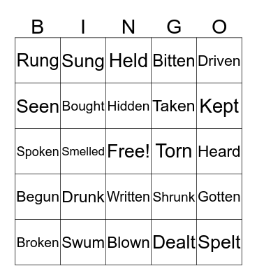 Irregular Verbs Bingo Card