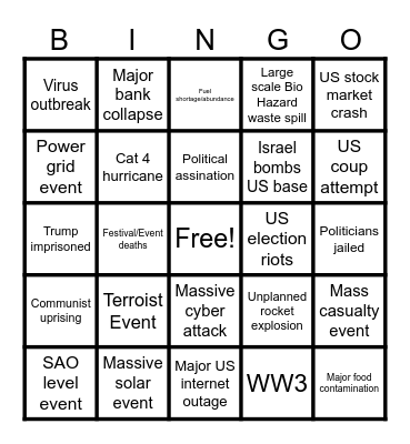 2024 dystopian predictions Bingo Card
