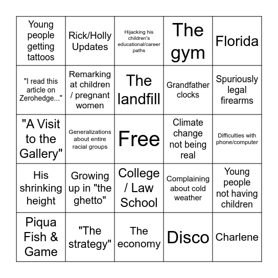 Dad Bingo Card