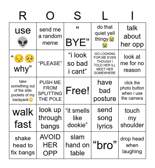 rosalie bingo Card