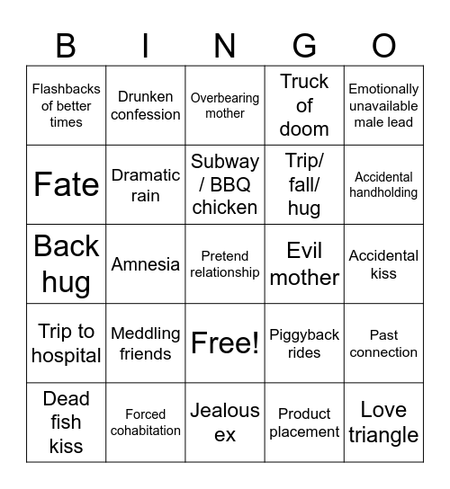 Jade's Drama Bingo Card