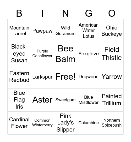 Native Plant Bingo Card