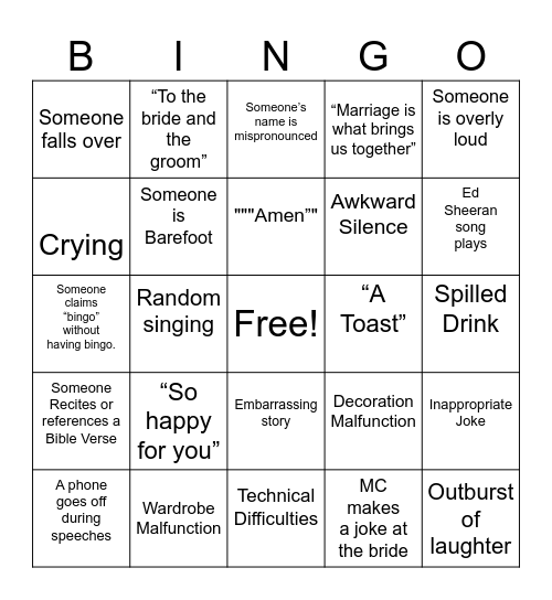 WEDDING ADDITION Bingo Card