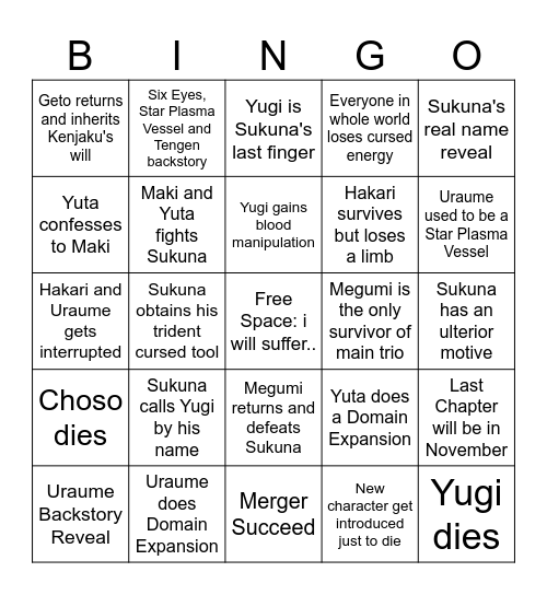 JJK Bingo Card