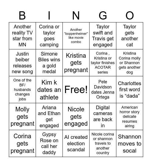 Abby’s 2024 Bingo card Bingo Card