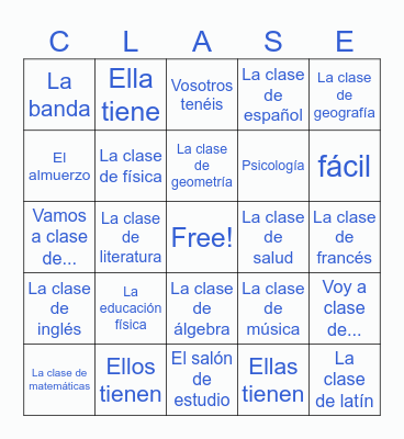 Las Clases y El Horario Bingo Card