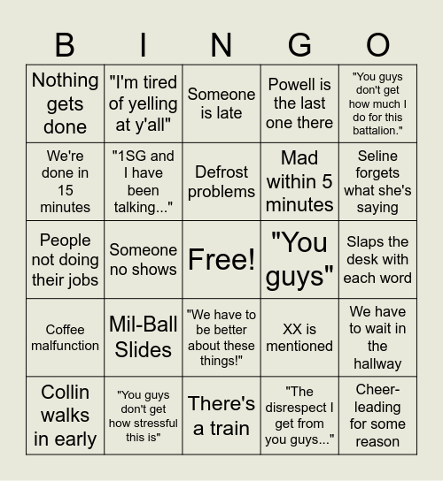 8am Nightmare Bingo Card