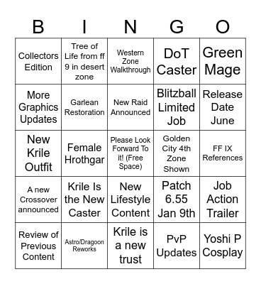 Tokyo Fanfest Bingo Card