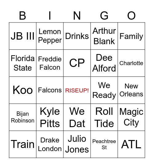 RISEUP Tour BINGO Card