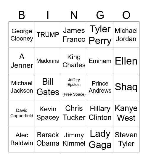 Epstein List Bingo Card