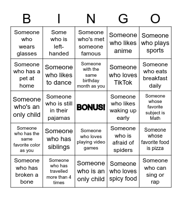Find someone who... Bingo Card