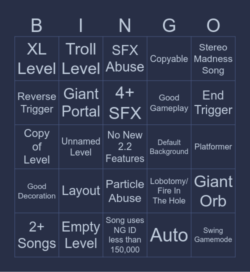 GD Recent Tab Bingo Card