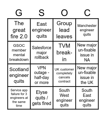 GSOC disaster bingo 2024 Bingo Card