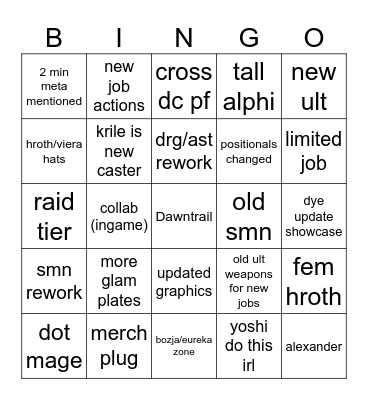 JP Fanfest Bingo Card