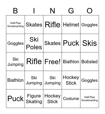 Winter Olympic Bingo Card