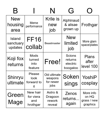 FFXIV Bingo Card
