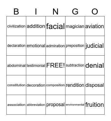Lesson 23 Spelling Bingo Card
