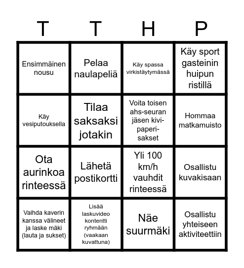Aikamatka Alpeille Bingo Card