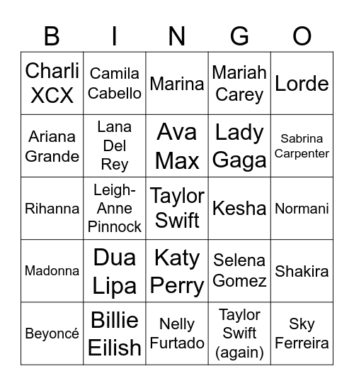 Potential 2024 pop girl releases Bingo Card