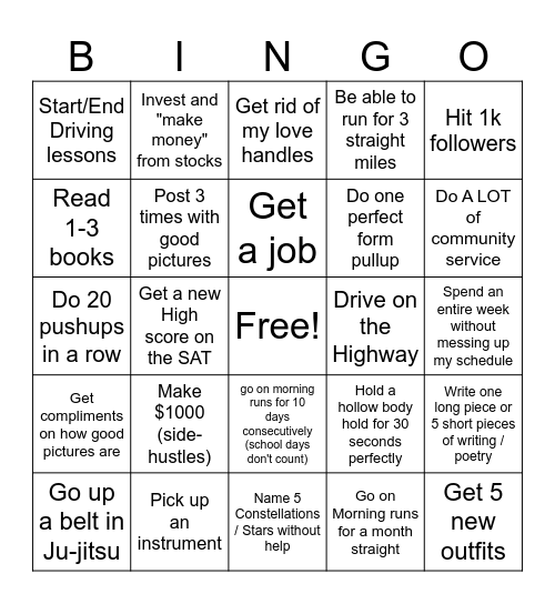 Julian's 2024 bingo Card