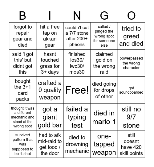 Lost Ark Bingo Card