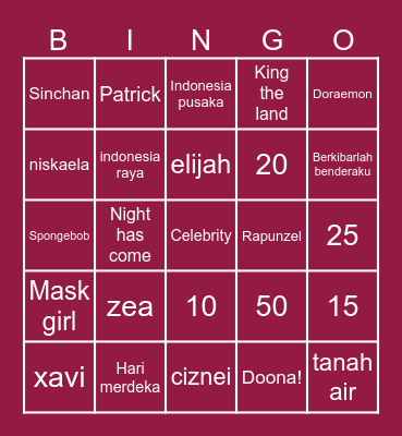 bingo punya Ciznei Bingo Card