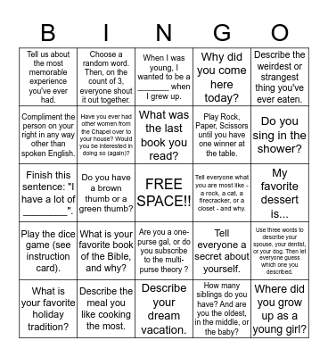 Getting to Know You  Bingo Card