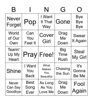 Boybands Bingo Card