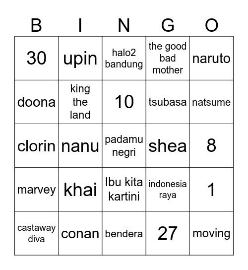 terakhiran *cry* Bingo Card