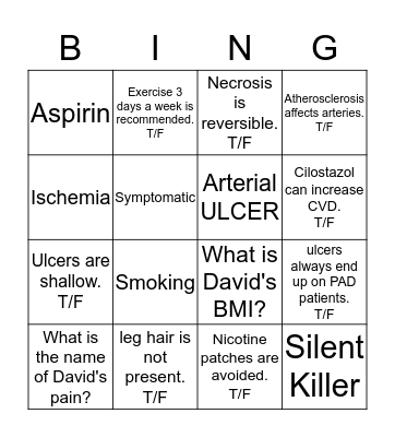 PAD Bingo Card