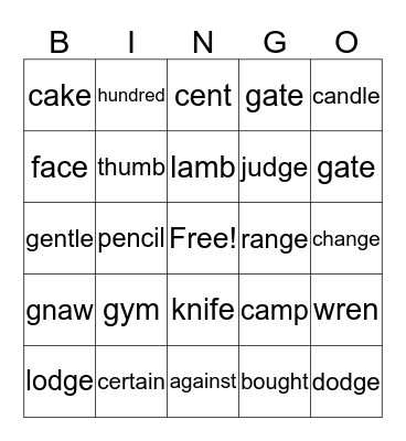 Phonics Bingo Card