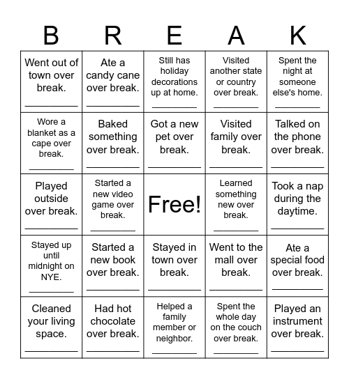 Back-From-Break Bingo Card