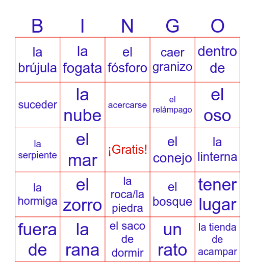 Al aire libre Bingo Card