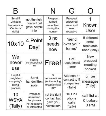 Sales Bingo Card