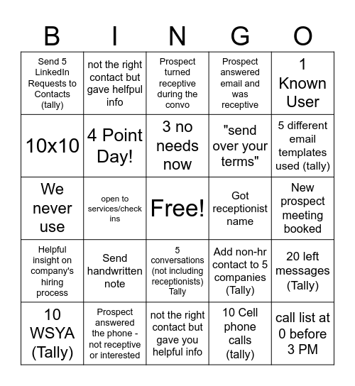 Sales Bingo Card