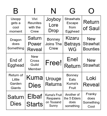 One Piece 2024 Bingo Card