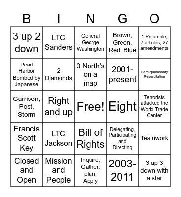 JROTC BINGO Card