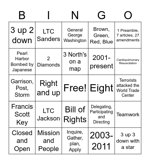 JROTC BINGO Card