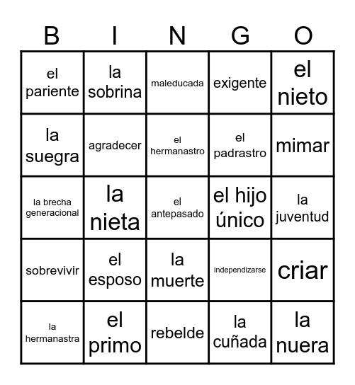 Generaciones en movimiento Bingo Card