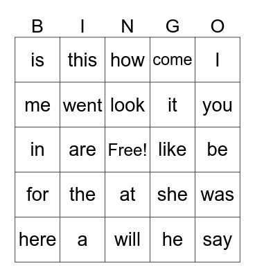 First Grade Sight Words! Bingo Card
