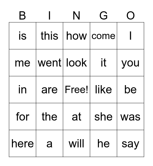 First Grade Sight Words! Bingo Card